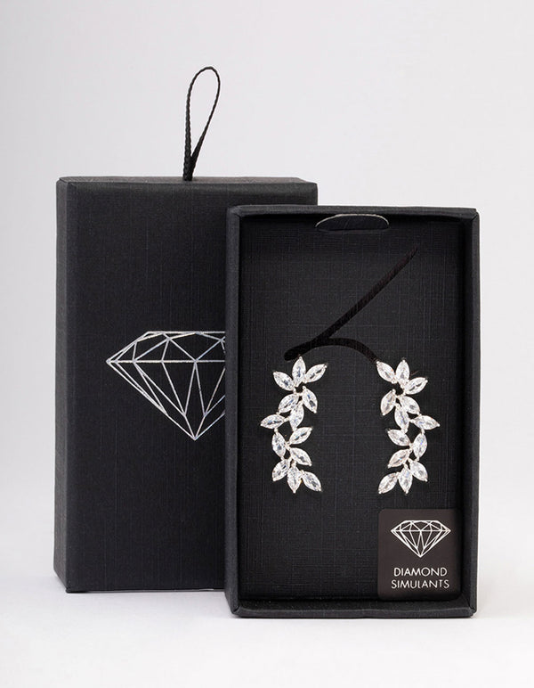 Silver Leaf Vine Crawler Drop Earrings