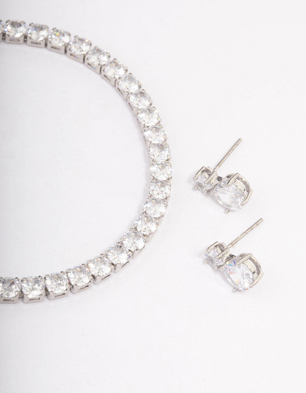Silver Cubic Zirconia Round Graduating Earrings & Tennis Bracelet Set