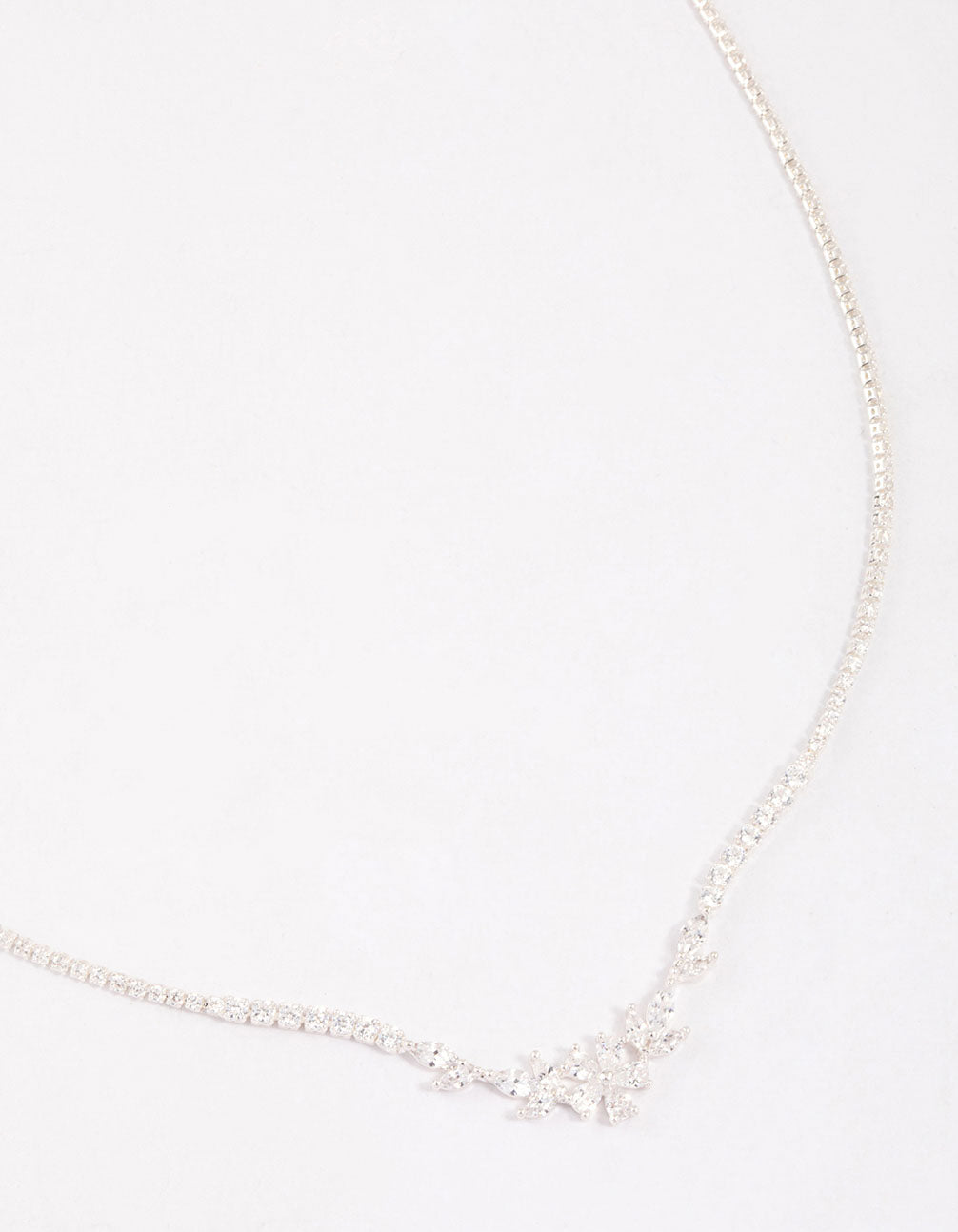 Silver Plated Cubic Zirconia Dainty Cup Chain Floral Necklace