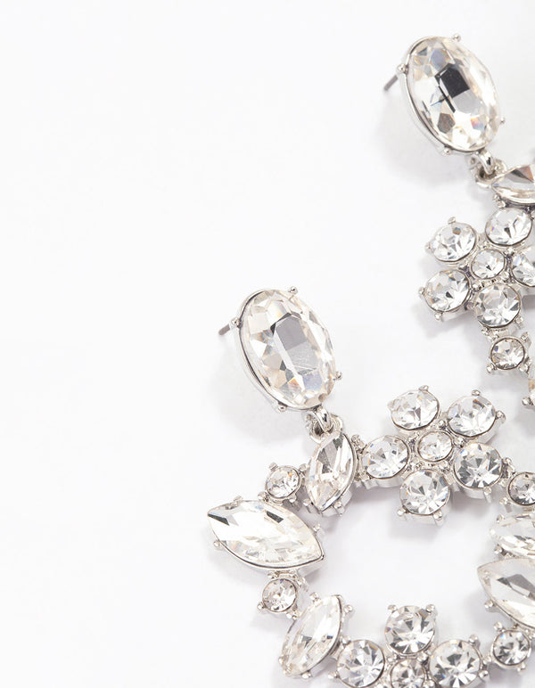 Silver Flower Square Drop Earrings