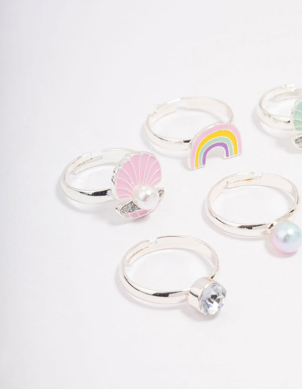 Kids Silver Shell Ring 6-Pack