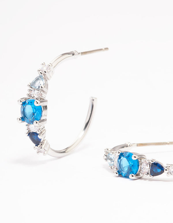 Silver Cubic Zirconia Graduating Hoop Earrings