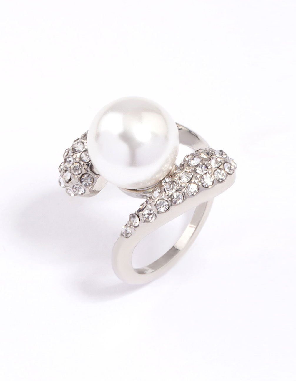 Silver Pave Statement Pearl Ring