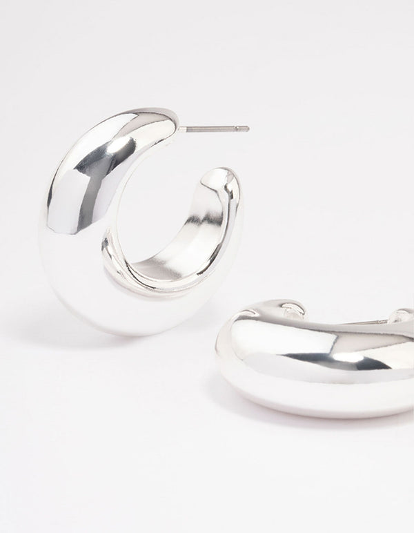 Silver Medium C-Shape Hoop Earrings