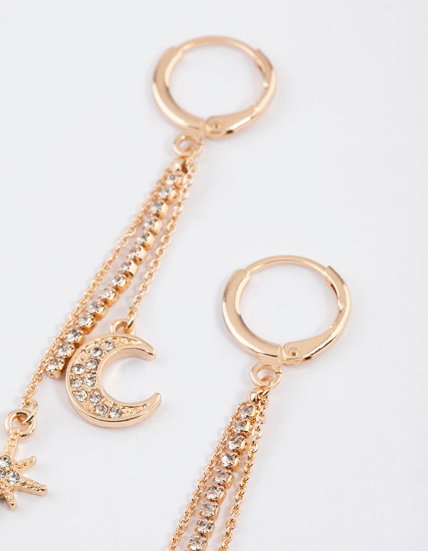 Gold Celestial Cup Chain Drop Earrings