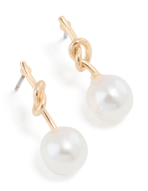 Gold Small Pearly Knotted Drop Earrings