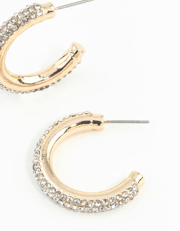 Gold Diamante Tube Hoop Earrings