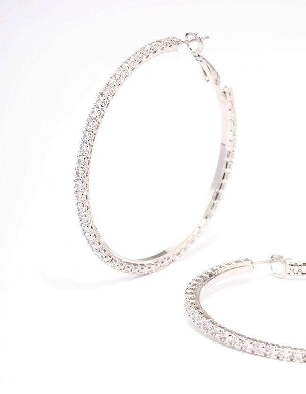 Silver Fine Minimal Cubic Zirconia Hoop Earrings