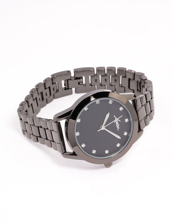 Coated Black Metal Square Crystal Marker Watch