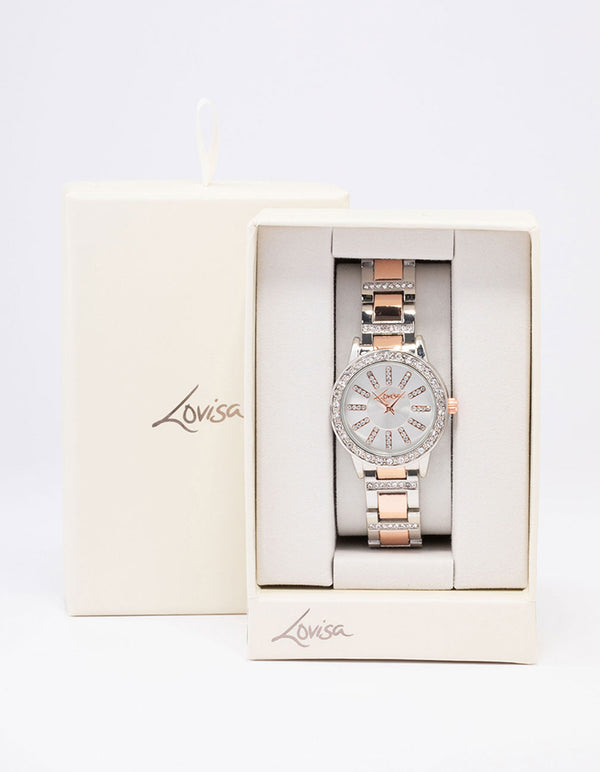 Mixed Metal Crystal Marker Bezel Watch