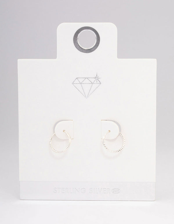 Sterling Silver Diamante Hoop Earrings 12mm