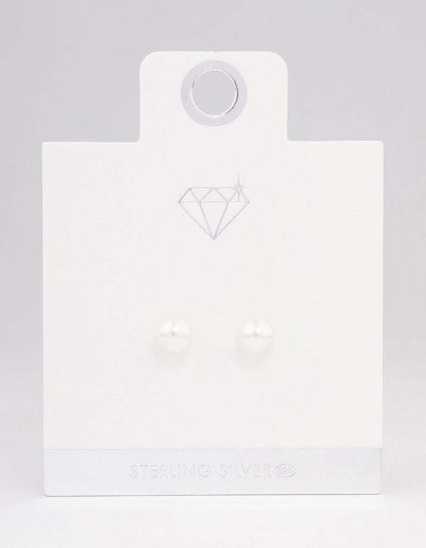 Sterling Silver Pearl Stud Earrings 8mm