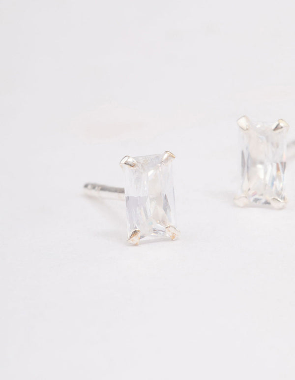 Sterling Silver Baguette Stud Earrings
