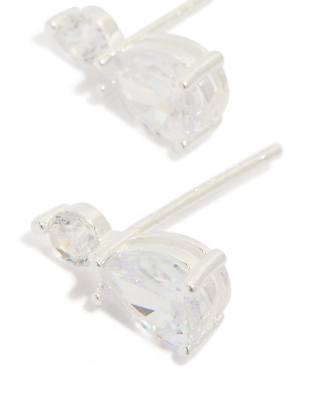 Sterling Silver Round Cubic Zirconia Pear Drop Earrings