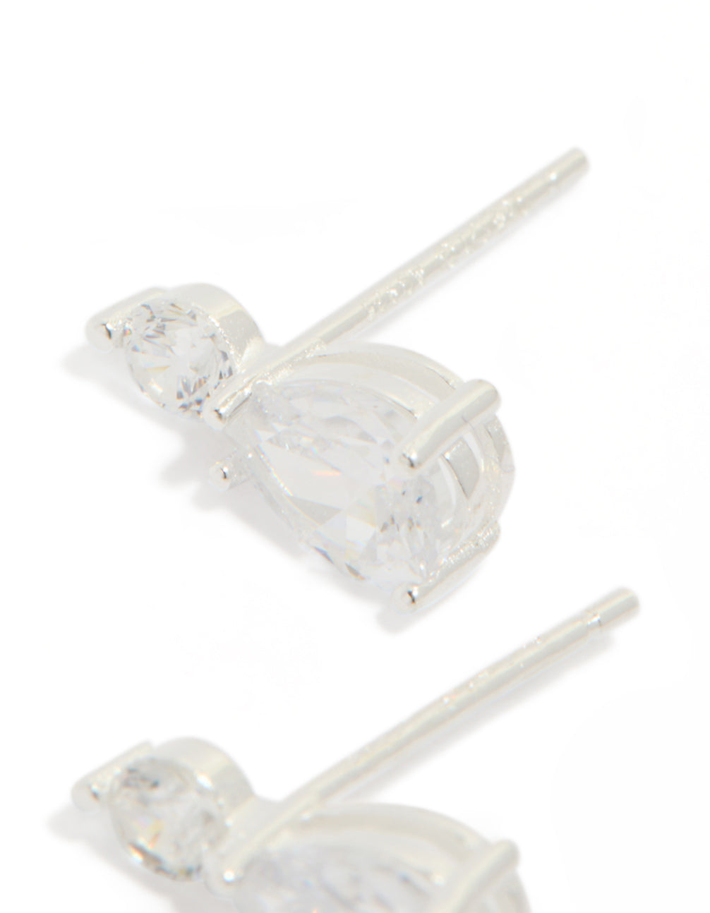 Sterling Silver Round Cubic Zirconia Pear Drop Earrings