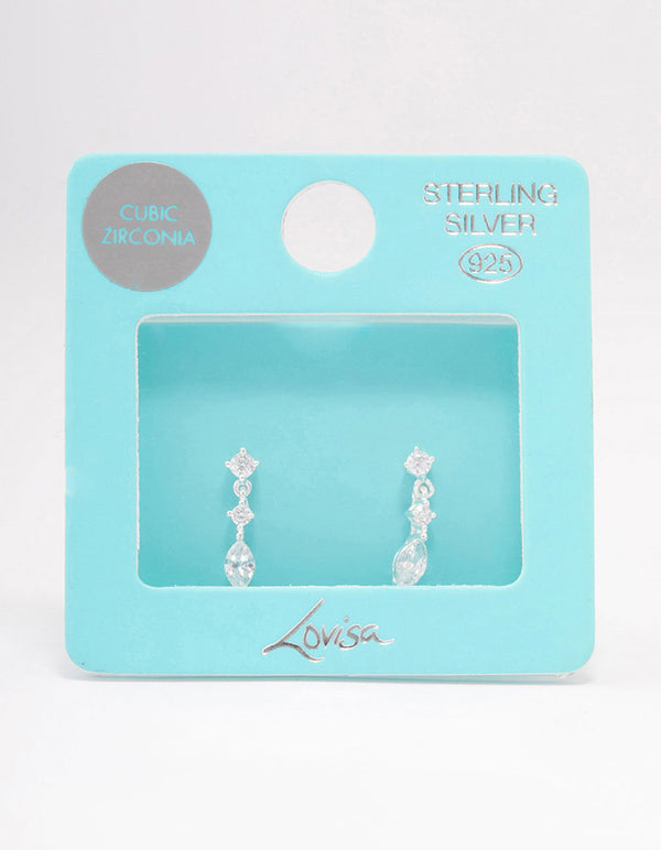 Sterling Silver Triangular Cubic Zirconia Marquise Drop Earrings