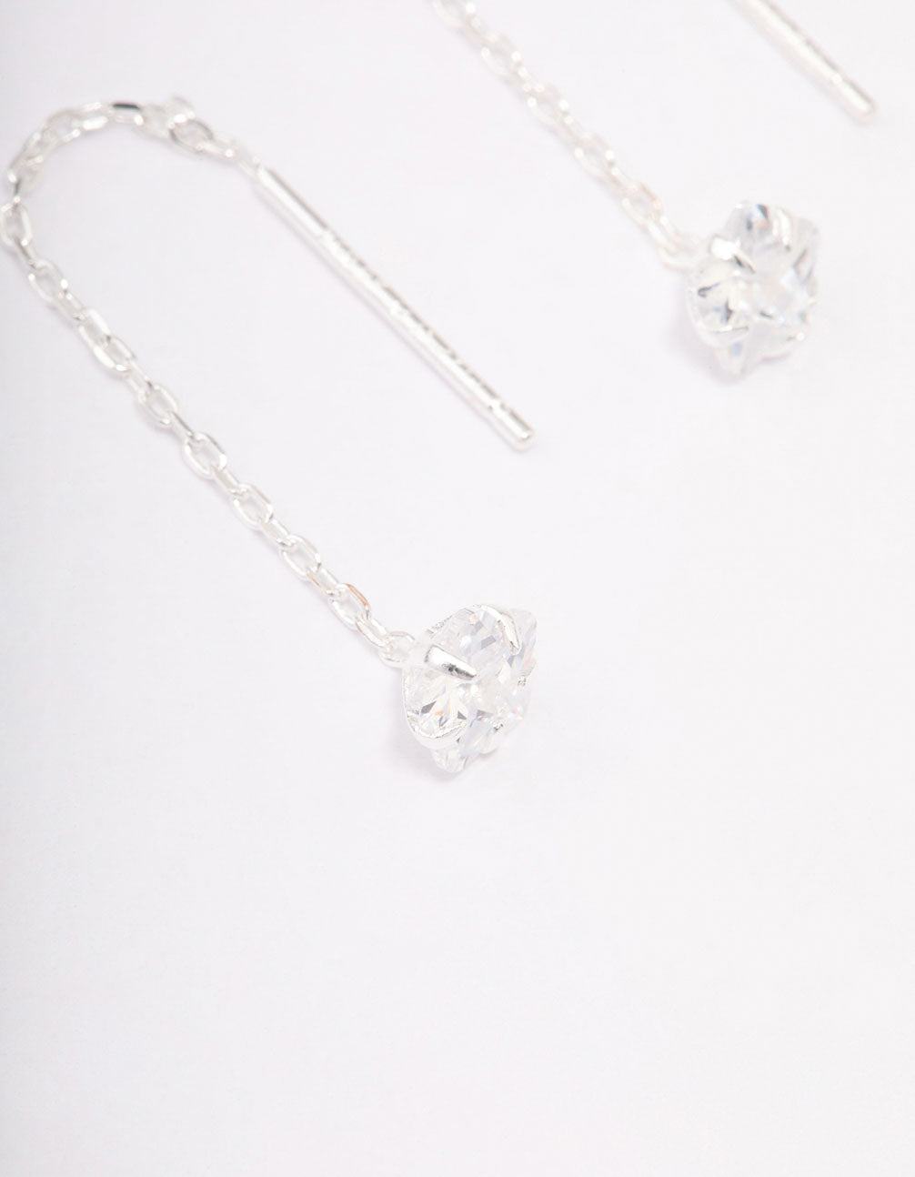 Sterling Silver Round Cubic Zirconia Thread Through Earrings