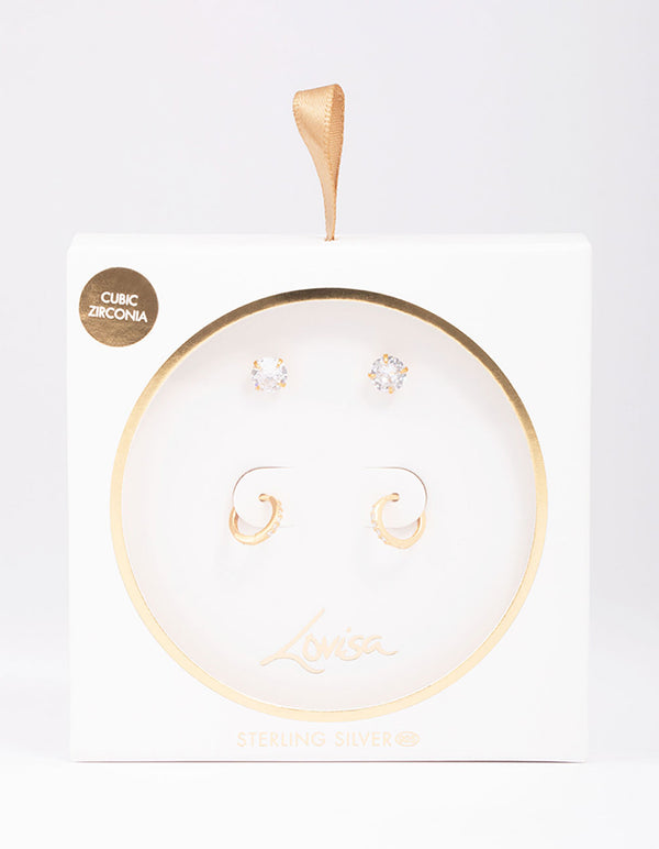 Gold Plated Sterling Silver Cubic Zirconia Hoop Earring Pack