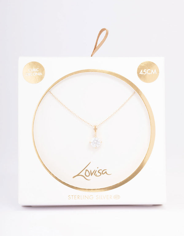 Gold Plated Sterling Silver Solitaire Pendant Necklace