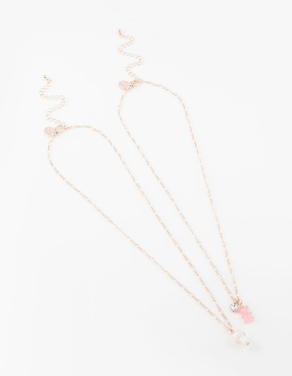 Rose Gold Teddy & Mushroom Short Necklace Pack