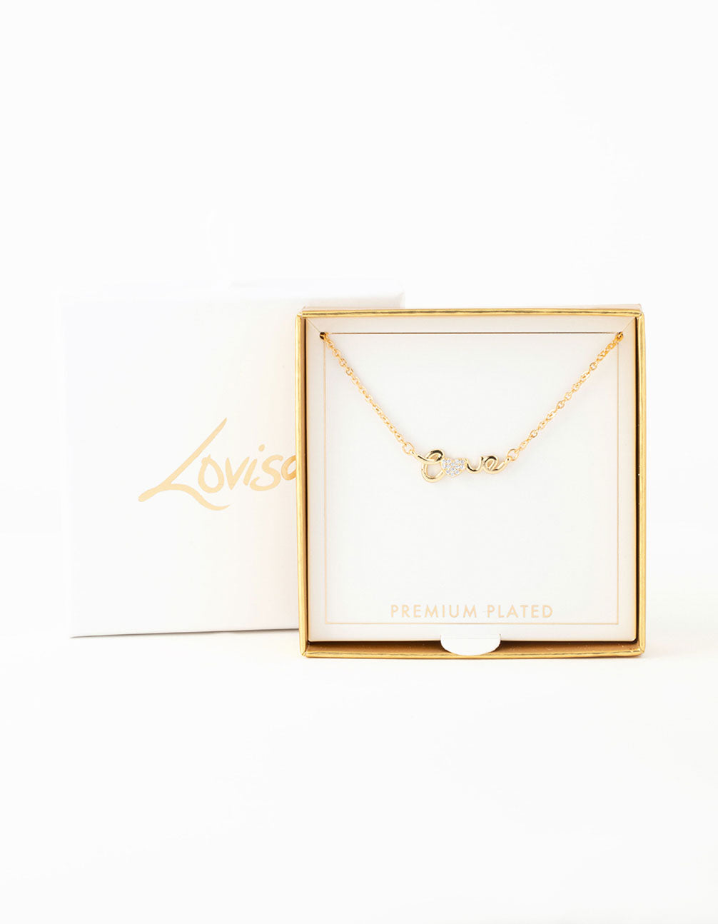 Gold Plated Cubic Zirconia Love Script Necklace