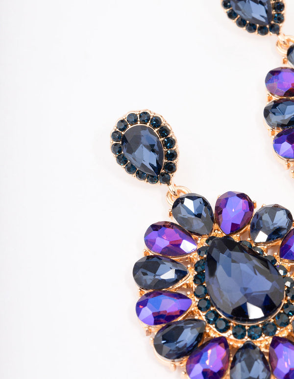 Gold Multi Stone Statement Drop Earrings