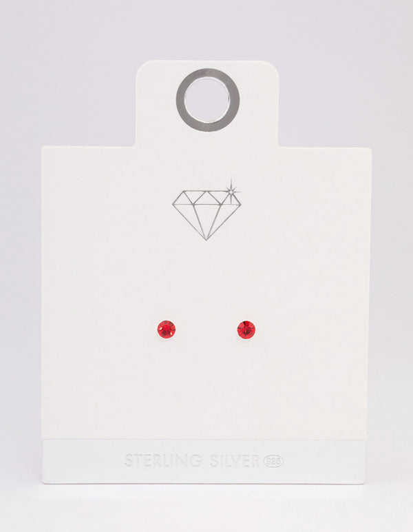 Sterling Silver Red Diamante Stud Earrings