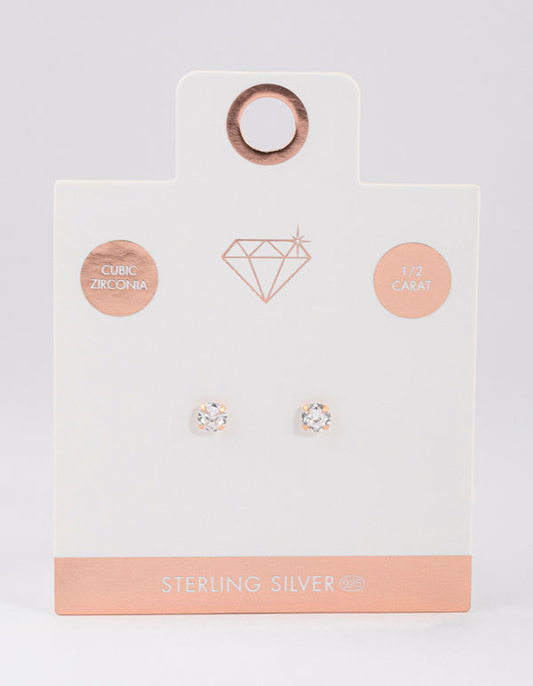 Rose Gold Plated Sterling Silver Cubic Zirconia Stud Earrings