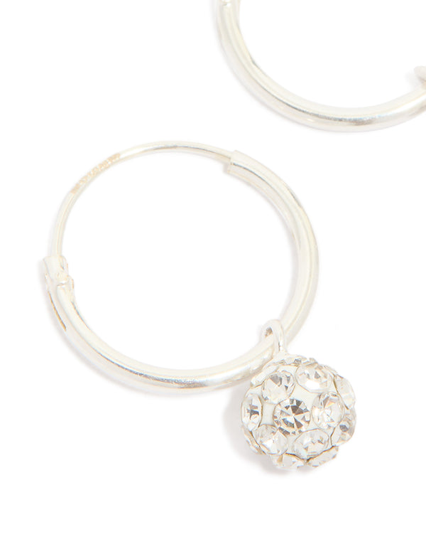 Sterling Silver Crystal Hoop Earrings 12mm