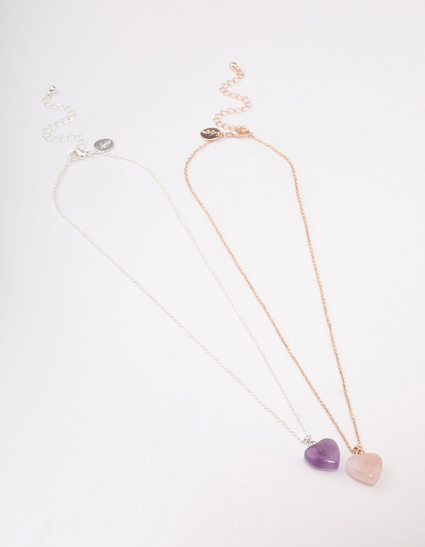 Mixed Metal Semi-Precious Heart Necklace Pack