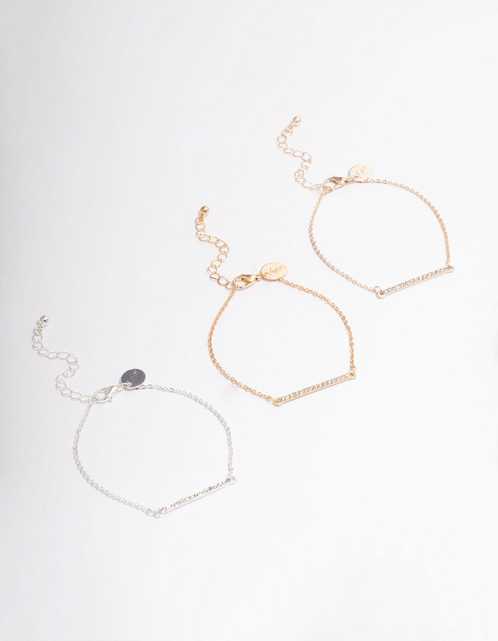 Mixed Metal Diamante Bar Bracelet 3-Pack
