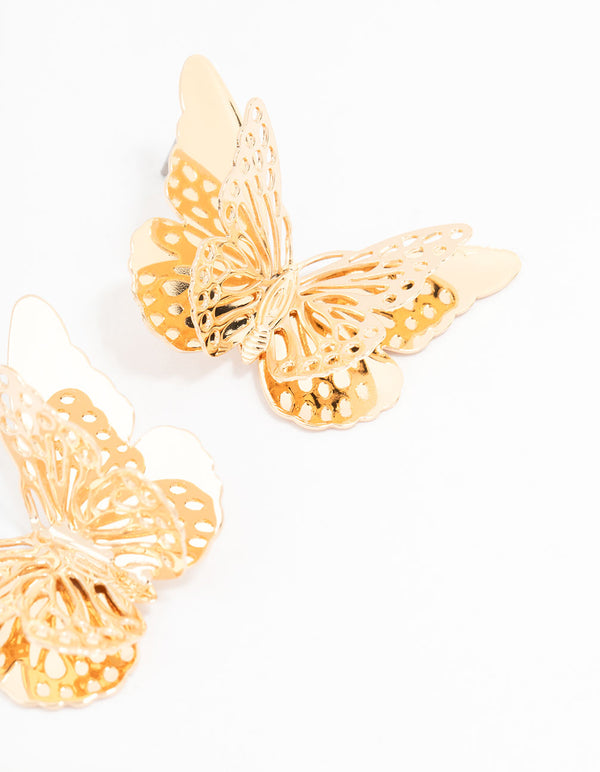 Gold Multi Layered Butterfly Stud Earrings