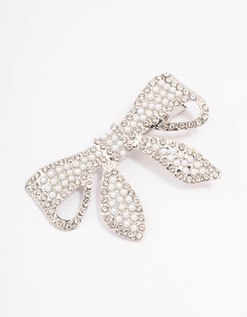 Silver Diamante & Pearl Bow Hair Clip - Lovisa
