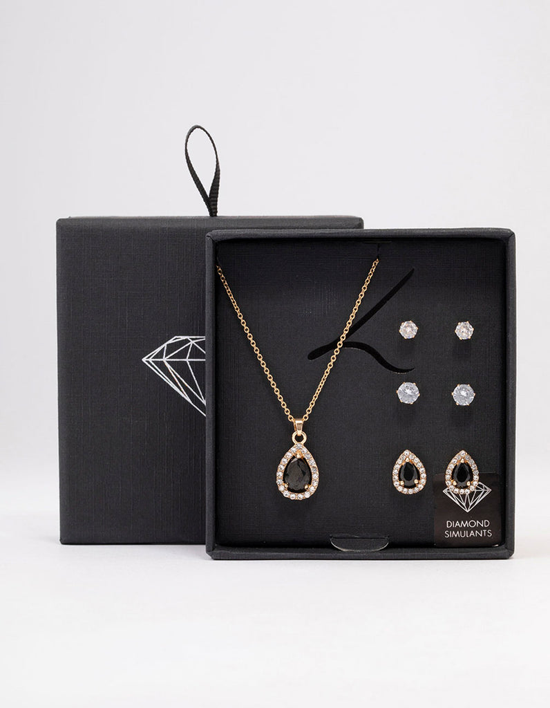 Gold Multi Pear Diamante Jewellery Set Lovisa