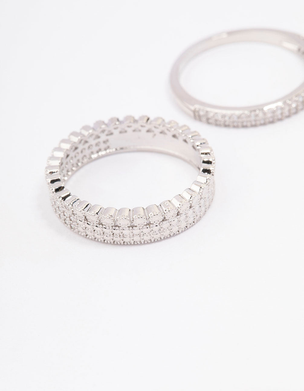 Silver Cubic Zirconia Double Band Double Stack Ring