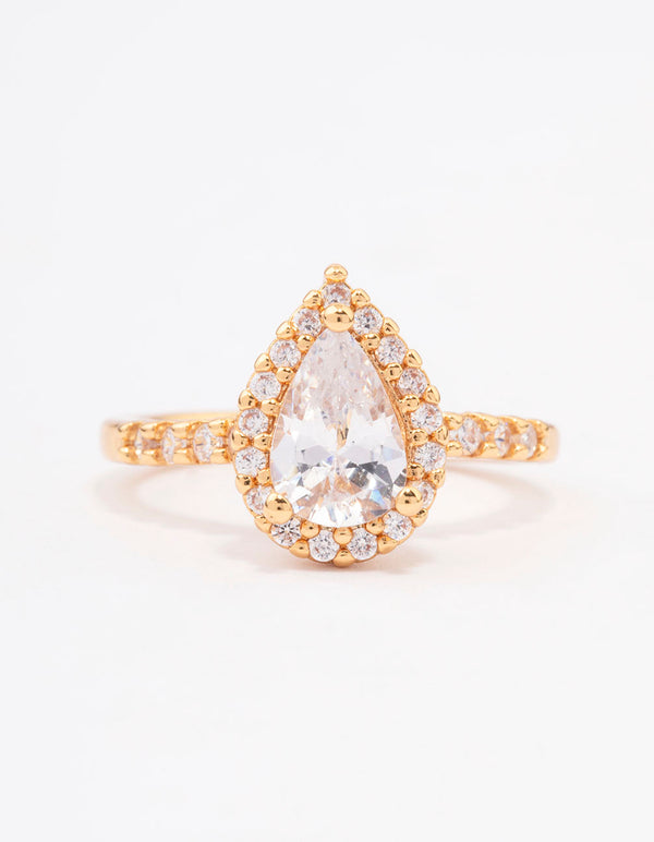 Gold Plated Classic Pear Cubic Zirconia Engagement Ring