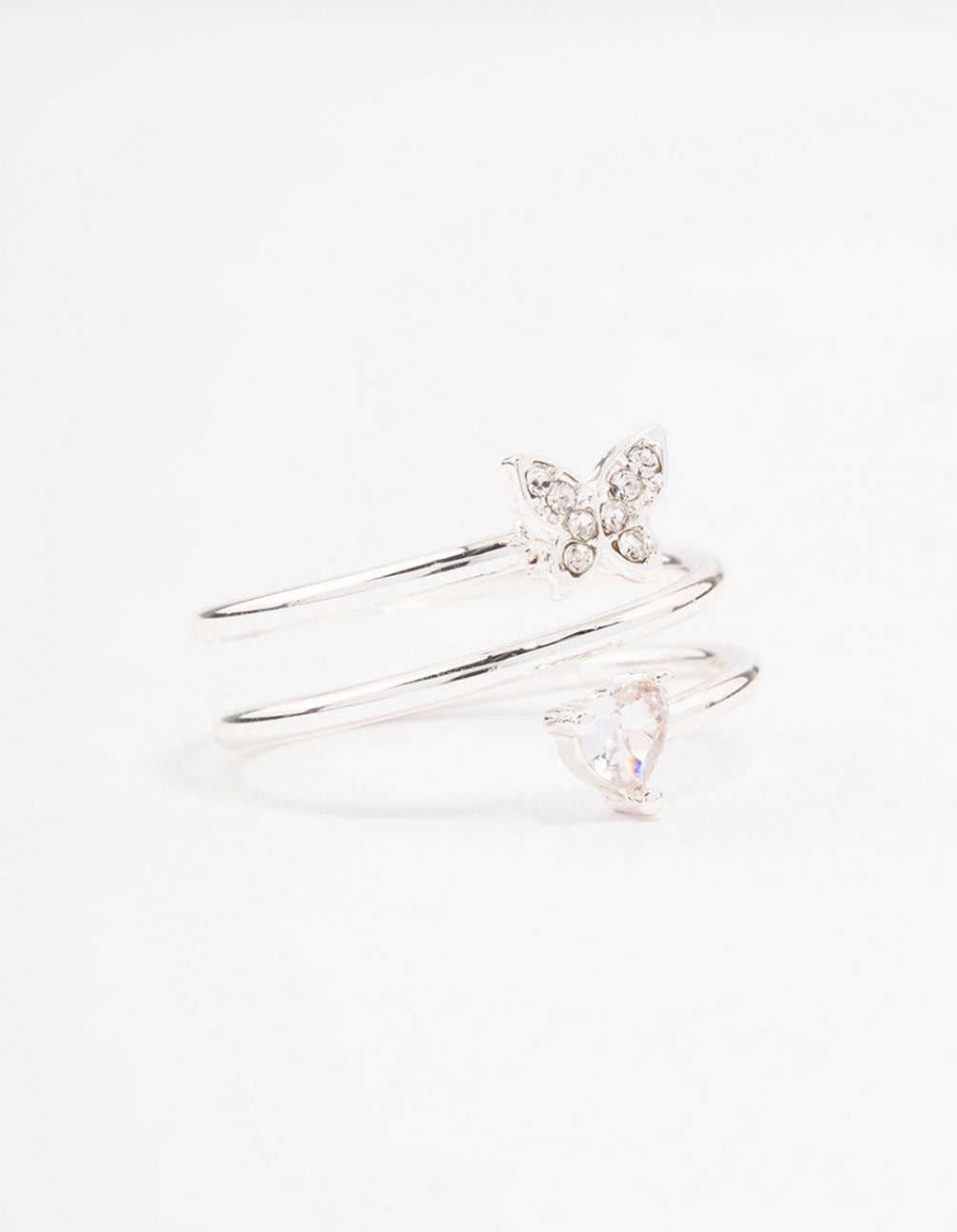 Silver Plated Heart Butterfly Wrapped Ring