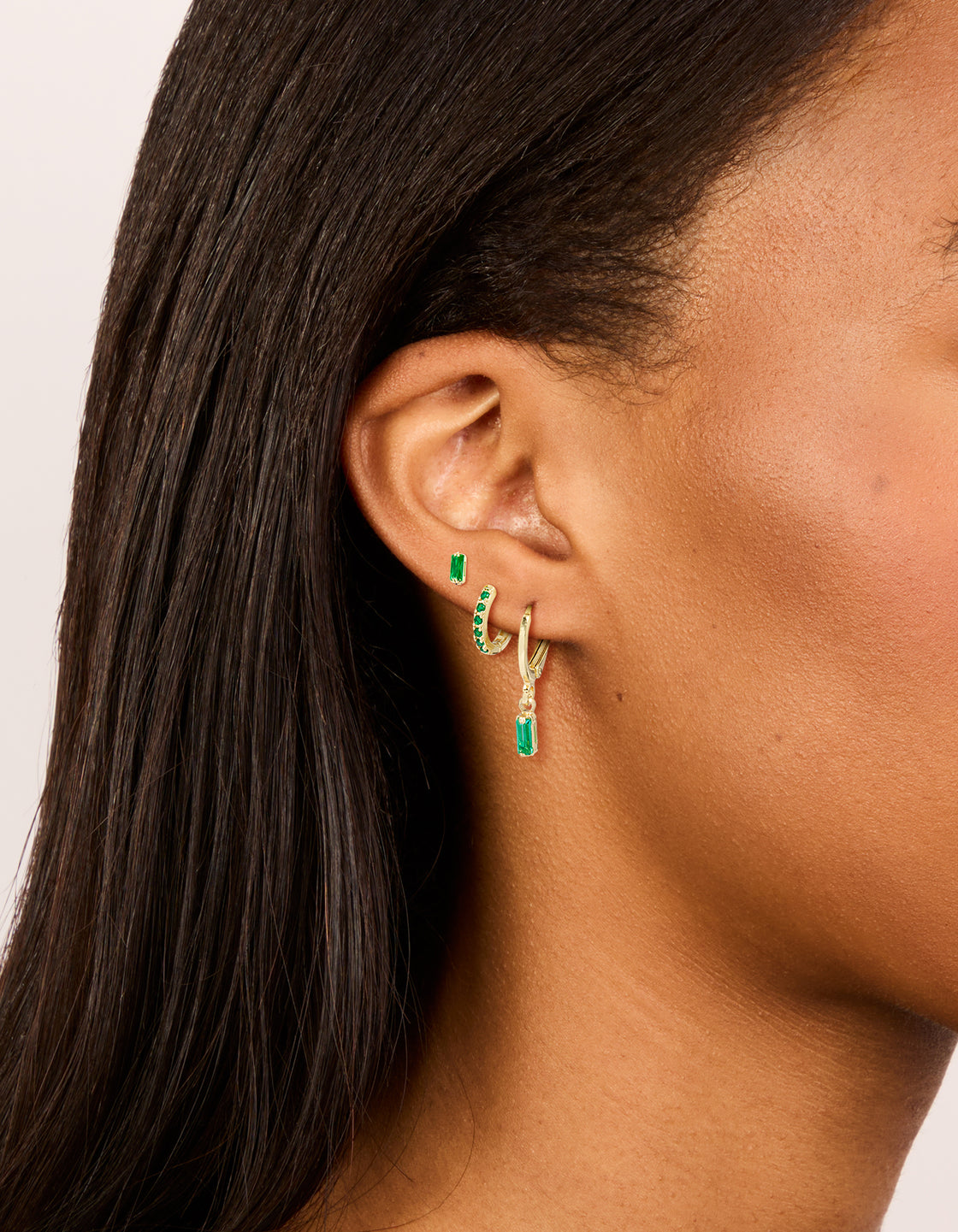 Gold Plated Brass Baguette Stud & Huggie Earring Pack
