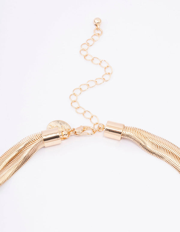 Gold Double Row Snake Chain Knotted Necklace