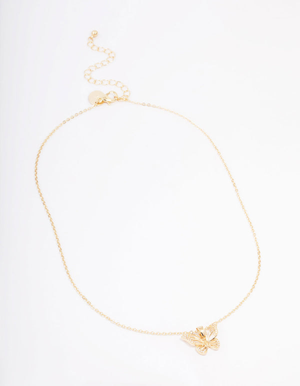 Gold Plated Cubic Zirconia Butterfly Pendant Necklace