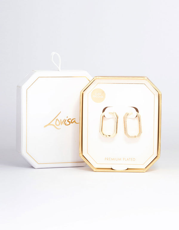Gold Plated Octagon Cubic Zirconia Hoop Earrings