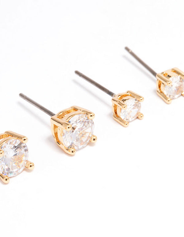 Gold Plated Cubic Zirconia Stud Earring Pack