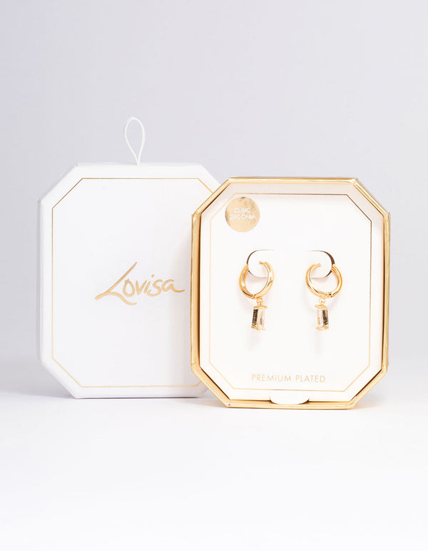 Gold Plated Cubic Zirconia Drop Hoop Earrings