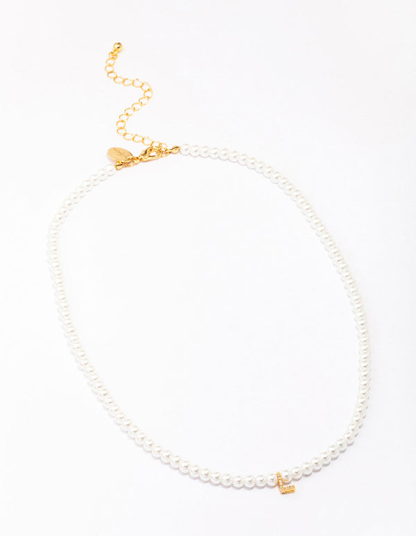 Gold Plated Pearl Letter L Pendant Necklace