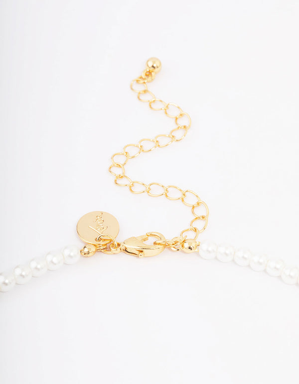 Gold Plated Letter E Initial & Pearl Pendant Necklace