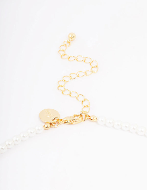 Gold Plated Letter R Initial & Pearl Pendant Necklace
