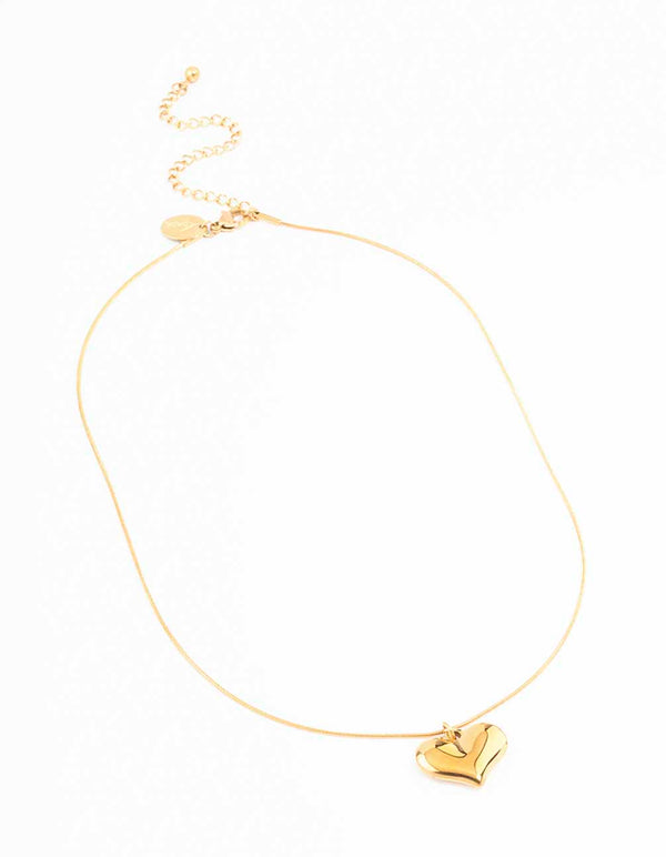 Waterproof Gold Plated Stainless Steel Classic Puffy Heart Pendant Necklace