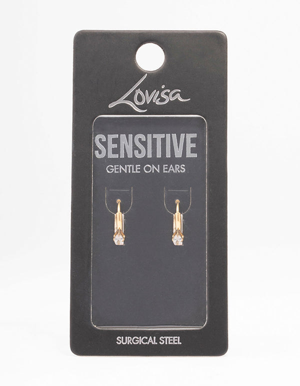 Gold Plated Surgical Steel Marquise Cubic Zirconia Huggie Earrings