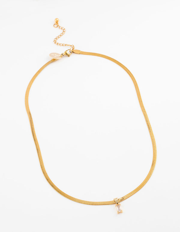 Gold Plated Cubic Zirconia Baguette Snake Pendant Necklace