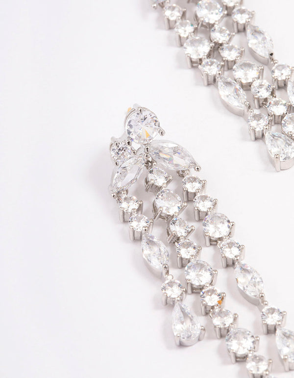 Silver Cascade Stone Drop Earrings